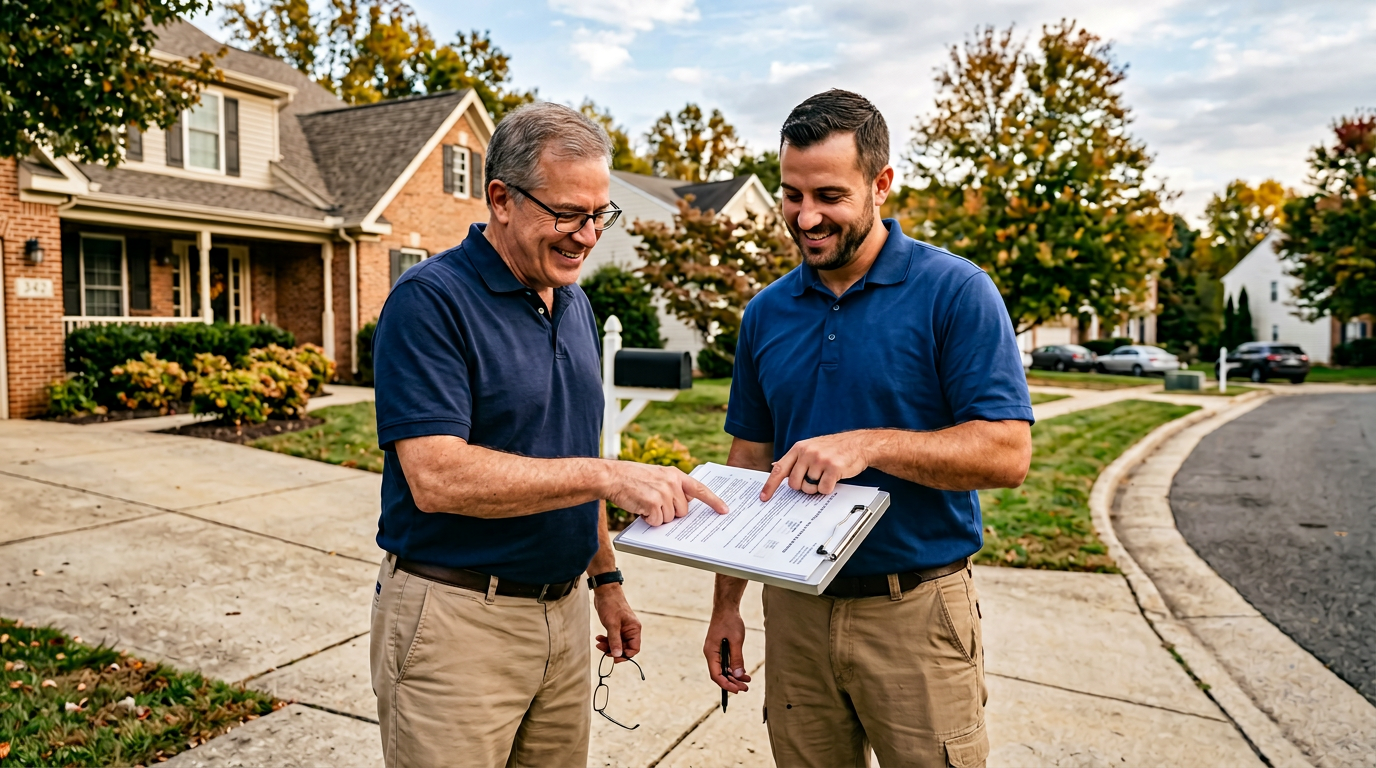 contractor reviewing roofing proposal with homeowner